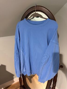aerie Periwinkle Crewneck Sweatshirt with Embroidered Elbows